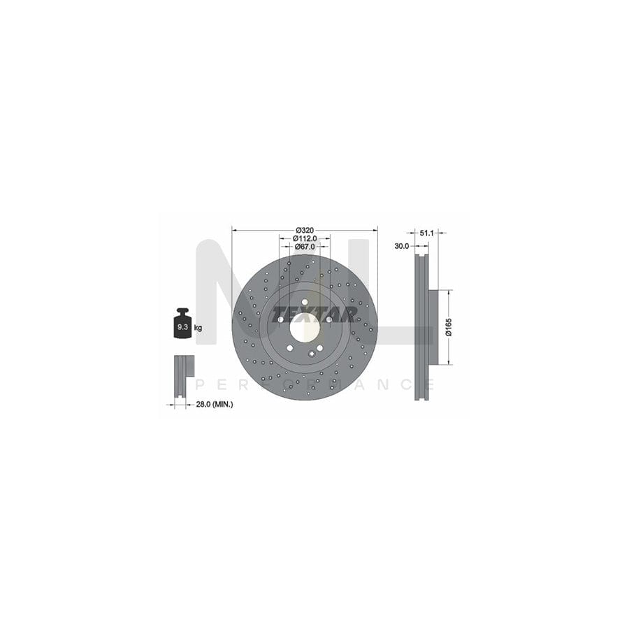 TEXTAR PRO 92262103 Brake Disc Internally Vented, Perforated, Coated, without wheel hub, without wheel studs - 1 piece