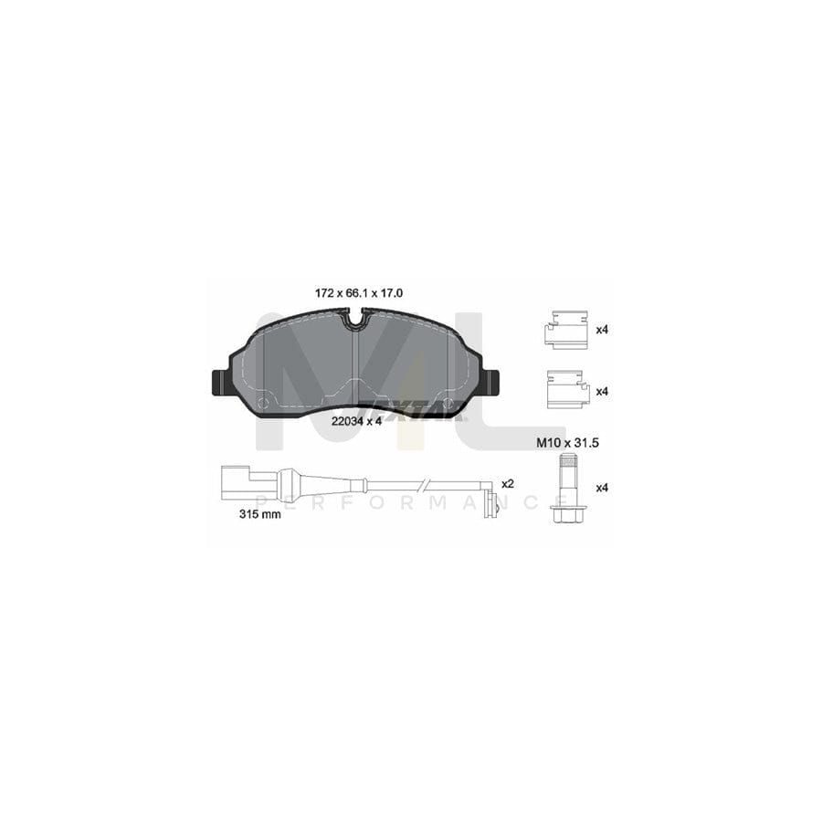 TEXTAR 2203401 Brake pad set incl. wear warning contact, with brake caliper screws, with accessories