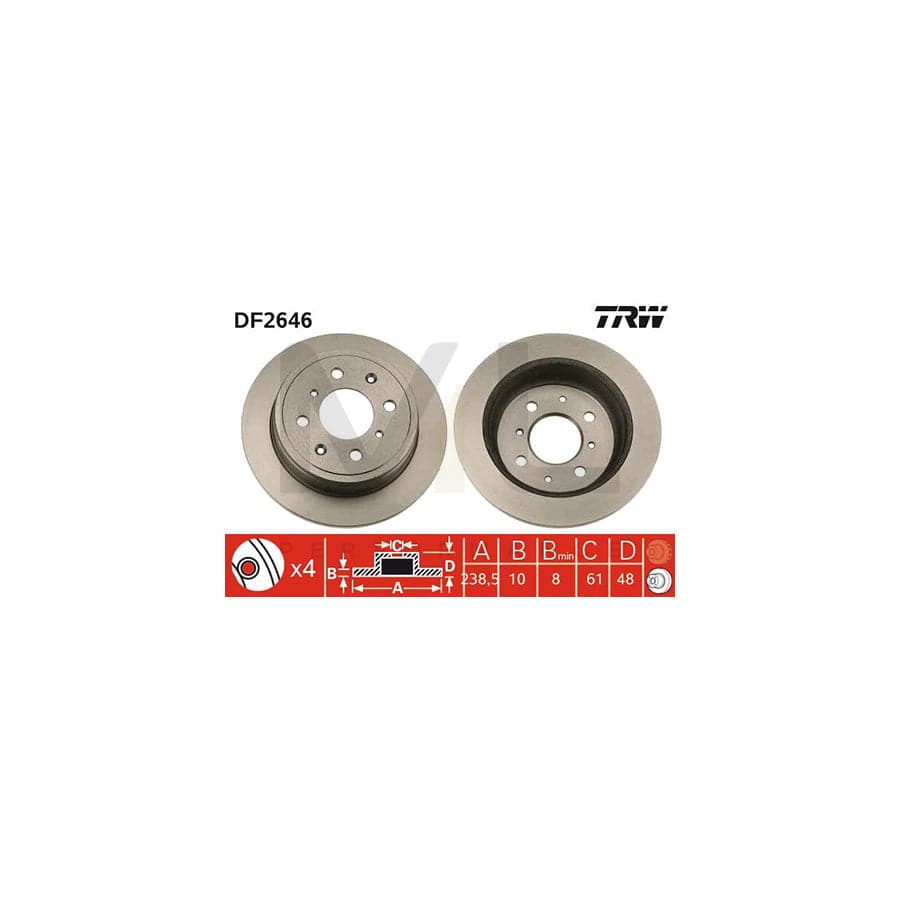 TRW DF2646 Brake Disc Solid, Painted, with bolts/screws - 1 piece