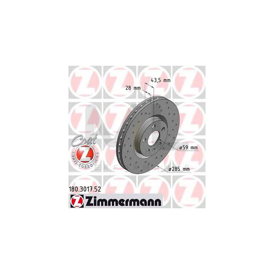 ZIMMERMANN 180.3017.52 Brake Disc Internally Vented, Perforated, Coated - 1 piece