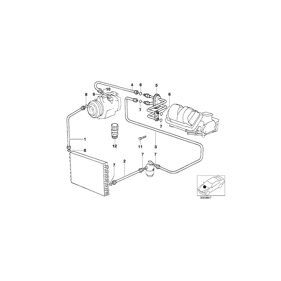 Genuine BMW 64538390473 E34 E32 Condenser-Dryer Pressure Hose Assy R12/R134A (Inc. M5 3.6, 525ix & 525td)