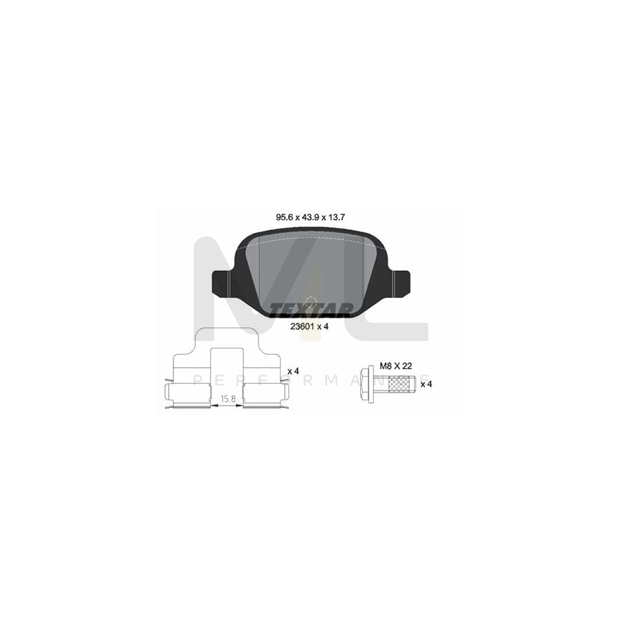 TEXTAR 2360102 Brake pad set not prepared for wear indicator, with accessories