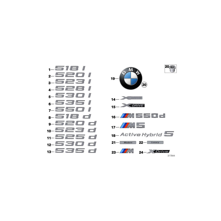 Genuine BMW 51147346530 Rear Lettering ACTIVE HYBRID 5 (Inc. Hybrid 5)