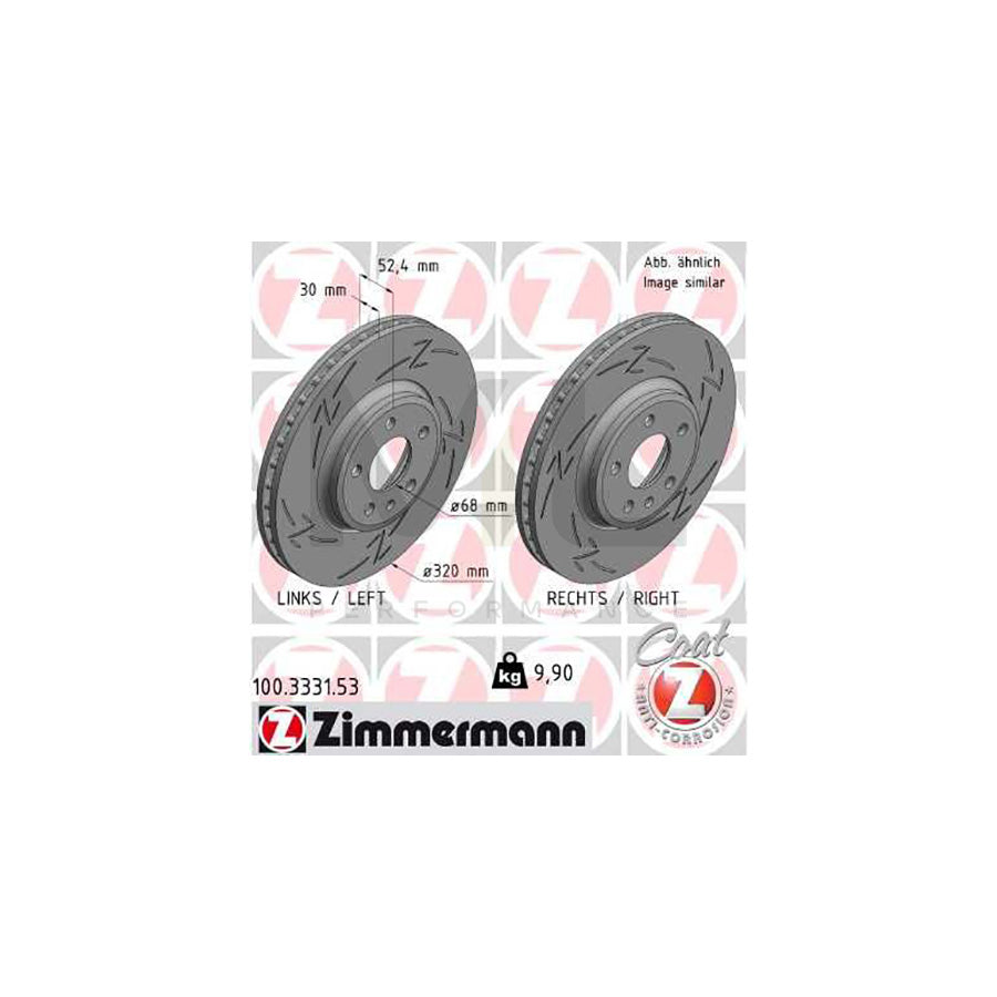 ZIMMERMANN 100.3331.53 Brake Disc Internally Vented, Slotted, Coated, High-carbon - 1 piece