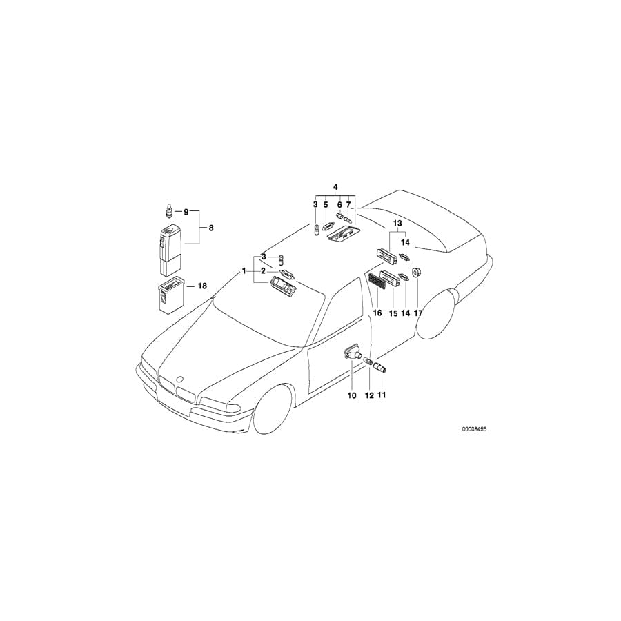 Genuine BMW 63318385363 E38 Left Rear Inter.Light And Reading Light PEARLBEIGE (Inc. 730iL, 750i & 730d)