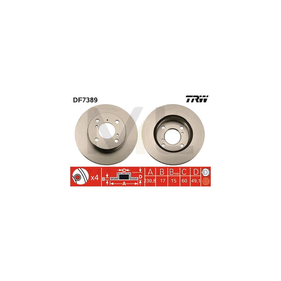 TRW DF7389 Brake Disc Vented, Painted - 1 piece