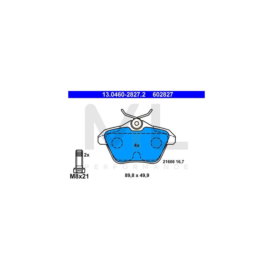 ATE 13.0460-2827.2 Brake pad set excl. wear warning contact, with brake caliper screws