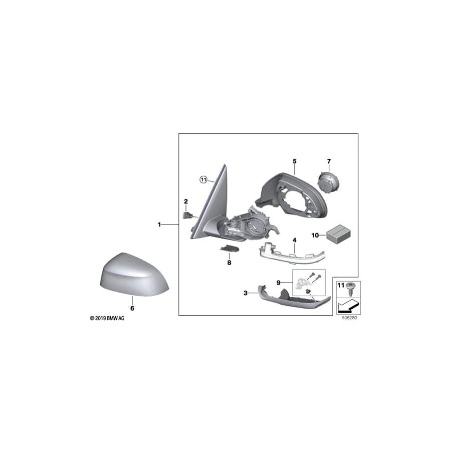 Genuine BMW 51168491709 G01 Heated Outside Mirror, Memory Bus, Left SHADOW-LINE (Inc. X3)