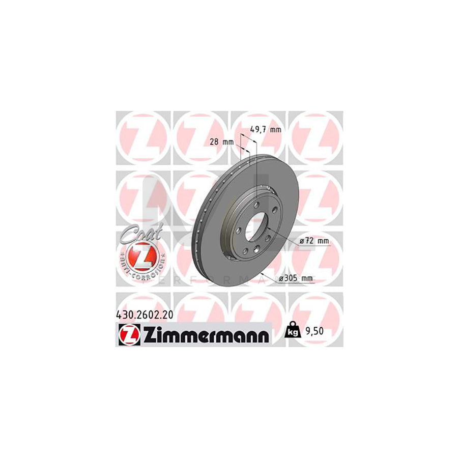 ZIMMERMANN COAT Z 430.2602.20 Brake Disc Externally Vented, Coated, High-carbon - 1 piece