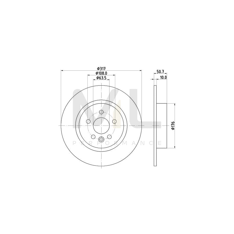 HELLA 8DD 355 131-851 Brake Disc for LAND ROVER RANGE ROVER EVOQUE Solid, Coated, High-carbon, without wheel hub, without wheel studs | ML Performance Car Parts