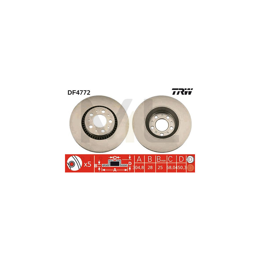TRW DF4772 Brake Disc Rear Axle, Vented - 1 piece