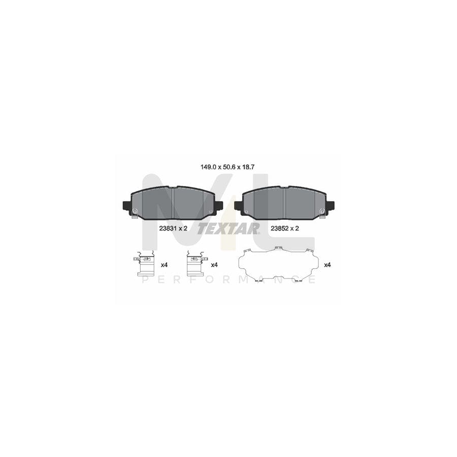 TEXTAR 2383101 Brake pad set for JEEP Wrangler IV (JL) with acoustic wear warning, with accessories