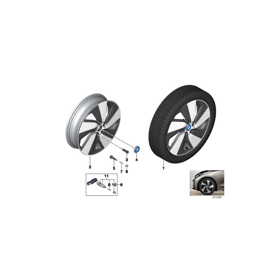 Genuine BMW 36116856897 Disc Wheel Light Alloy Jet Bl.Sol.Paint 5,5JX19 ET:53 (Inc. i3 94Ah Rex, i3 60Ah & i3 60Ah Rex)