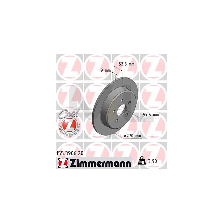 ZIMMERMANN COAT Z 155.3906.20 Brake Disc Solid, Coated - 1 piece