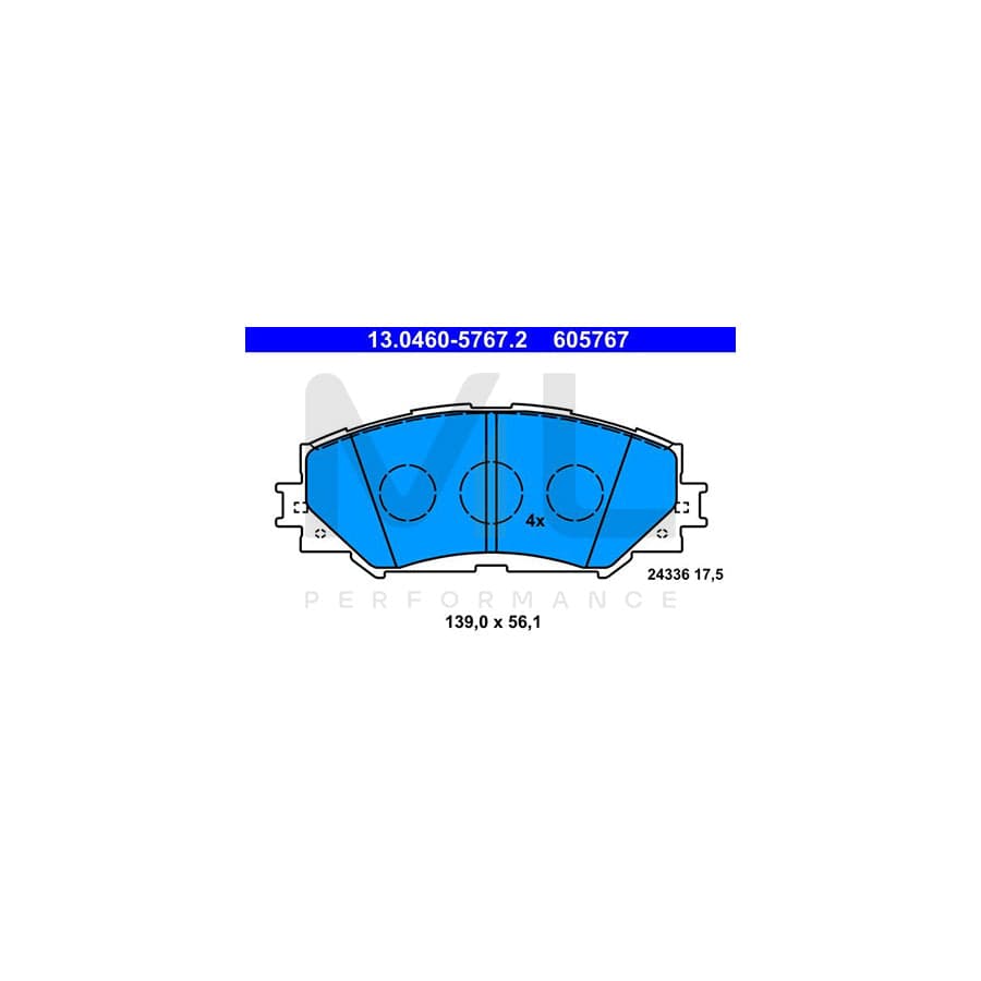 ATE 13.0460-5767.2 Brake pad set excl. wear warning contact, not prepared for wear indicator