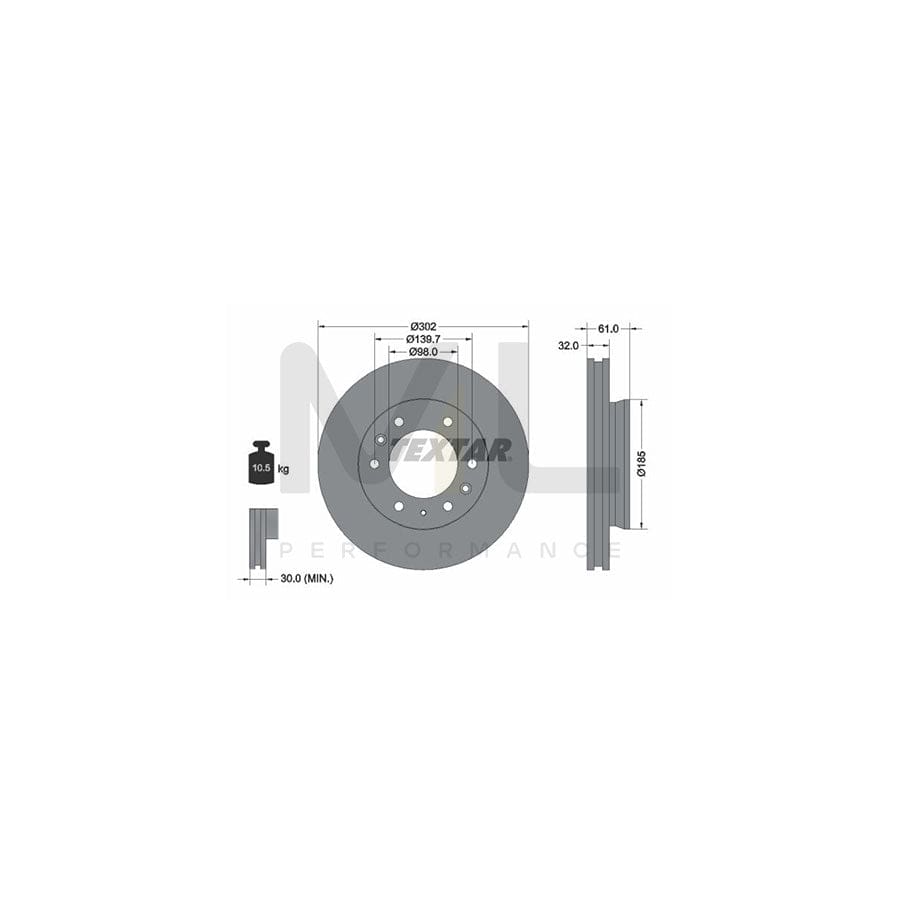 TEXTAR PRO 92253403 Brake Disc Internally Vented, Coated, without wheel hub, without wheel studs - 1 piece