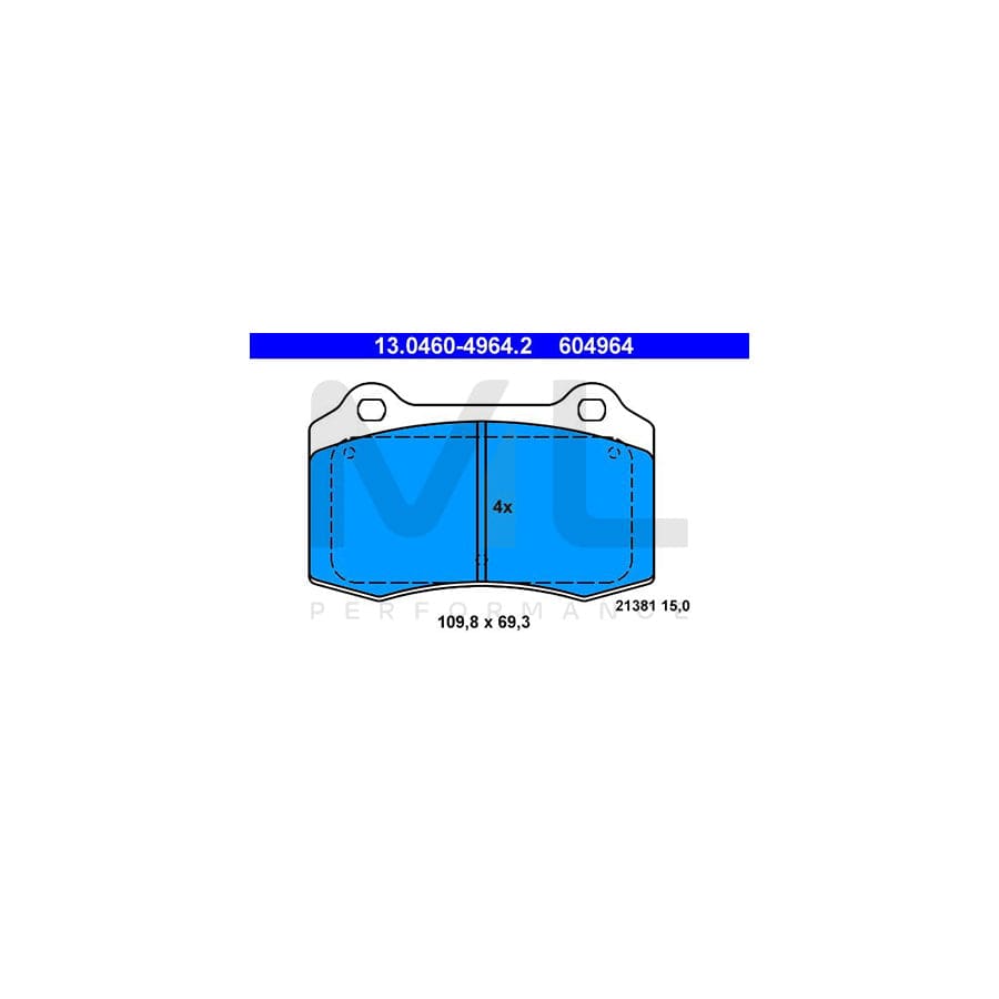 ATE 13.0460-4964.2 Brake pad set excl. wear warning contact, not prepared for wear indicator