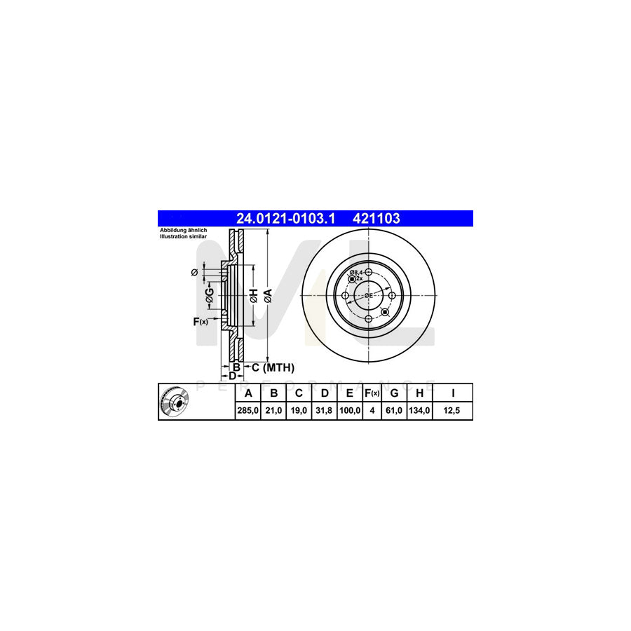 ATE 24.0121-0103.1 Brake Disc for RENAULT 21 Vented - 1 piece