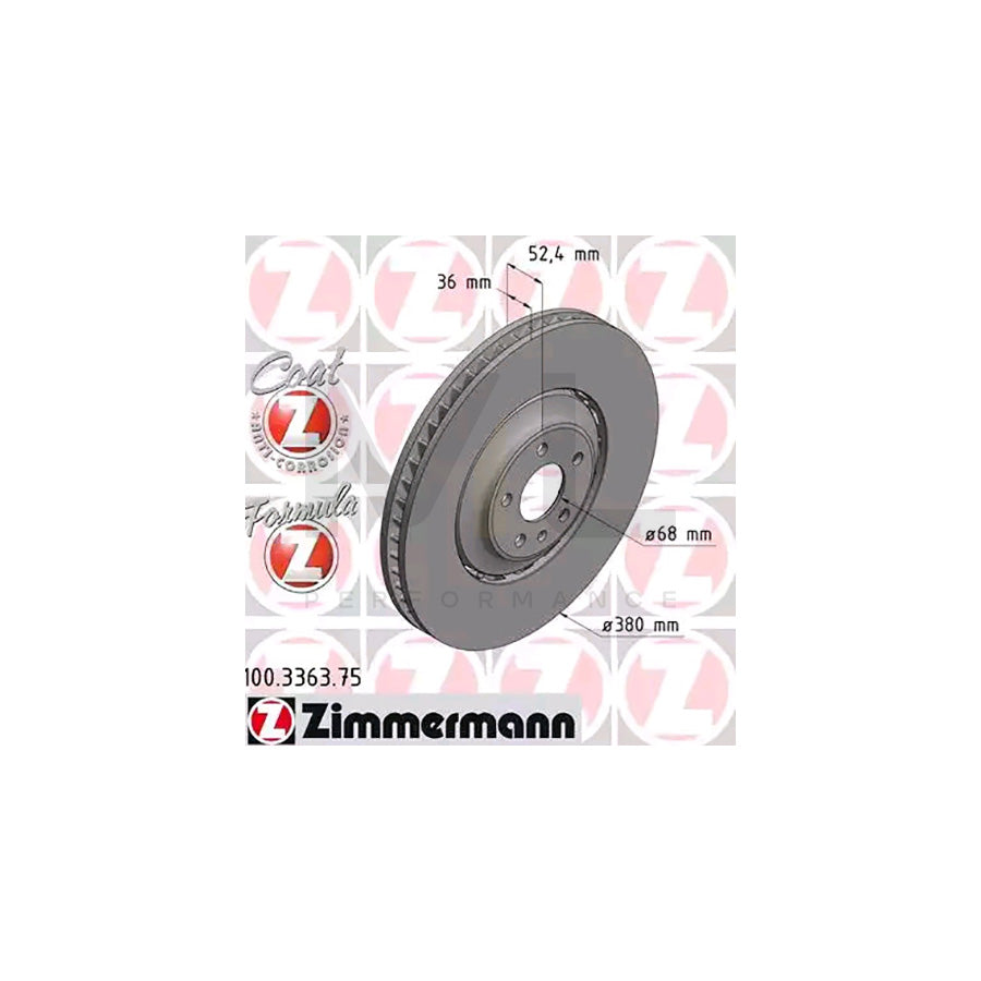 ZIMMERMANN FORMULA Z COAT Z 100.3363.75 Brake Disc Two-piece brake disc, Vented, Coated, Alloyed / High-carbon - 1 piece