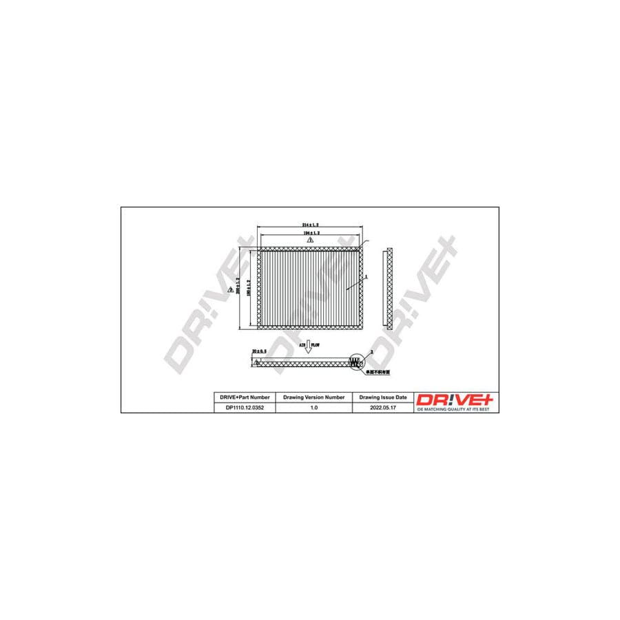 Dr!Ve+ DP1110.12.0352 Pollen Filter For Chevrolet Spark