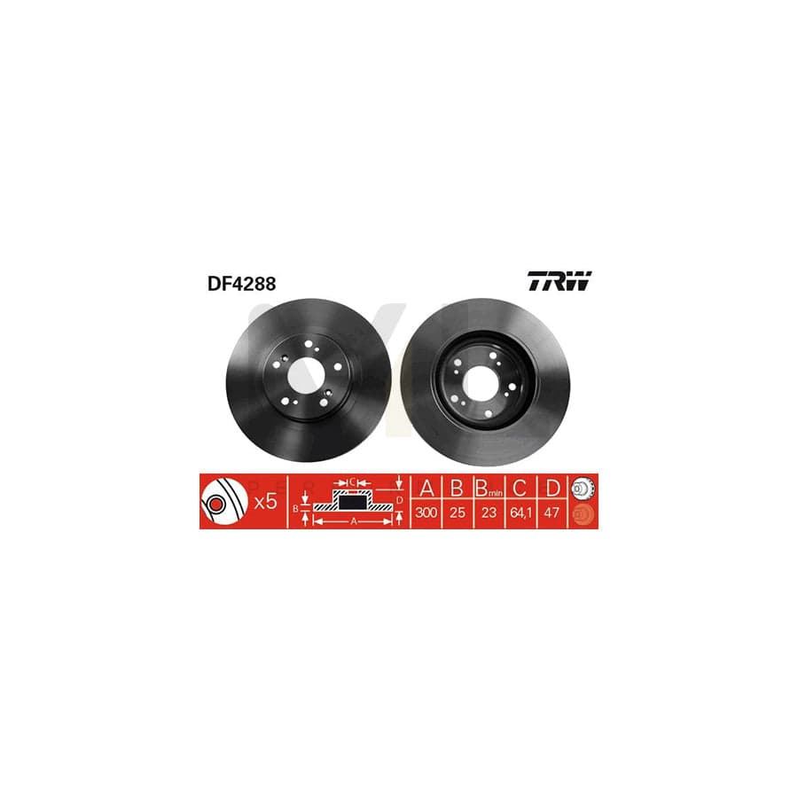 TRW DF4288 Brake Disc for HONDA Civic VII Hatchback (EU, EP, EV) Vented, Painted - 1 piece