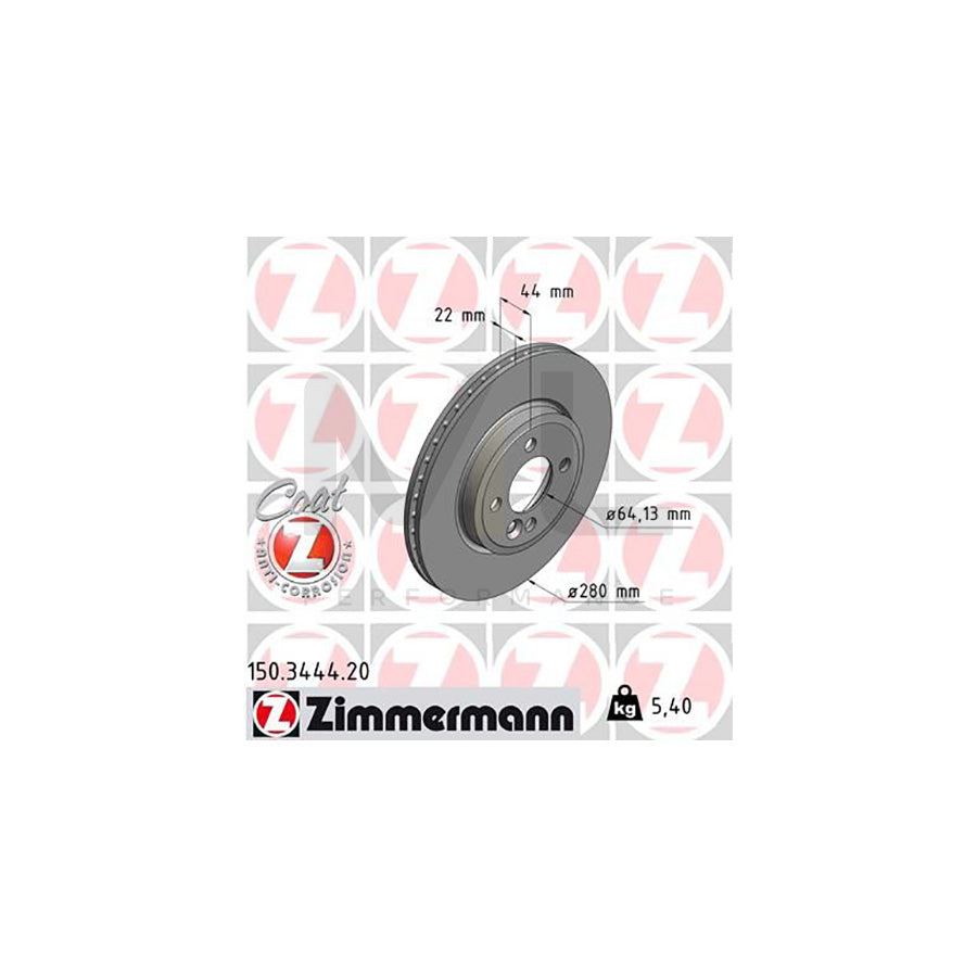 ZIMMERMANN COAT Z 150.3444.20 Brake Disc Internally Vented, Coated, High-carbon - 1 piece