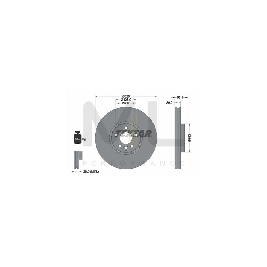 TEXTAR PRO+ 92196305 Brake Disc for VOLVO XC60 I (156) Externally Vented, Coated, High-carbon, without wheel hub, without wheel studs - 1 piece