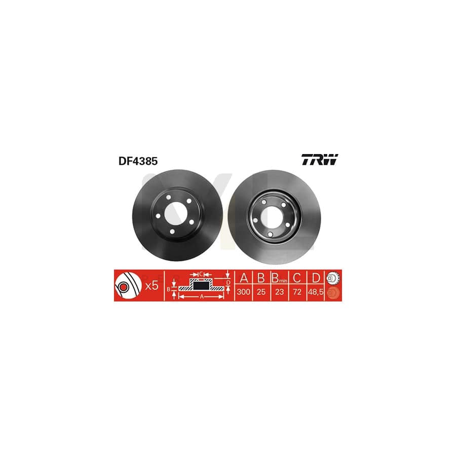 TRW DF4385 Brake Disc Vented, Painted - 1 piece