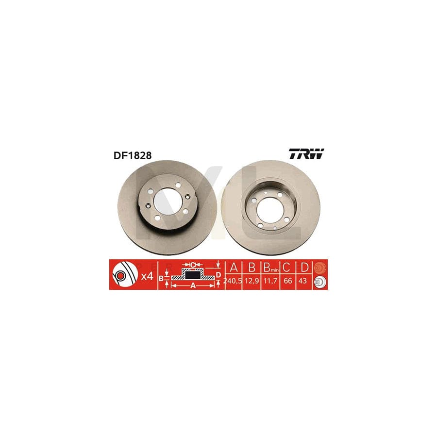 TRW DF1828 Brake Disc Solid, Painted, with bolts/screws - 1 piece