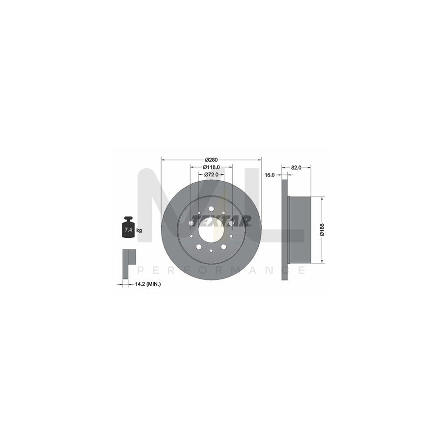 TEXTAR 92157400 Brake Disc Solid, without wheel hub, without wheel studs - 1 piece