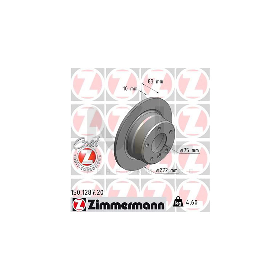 ZIMMERMANN COAT Z 150.1287.20 Brake Disc for BMW Z3 Solid, Coated, High-carbon - 1 piece