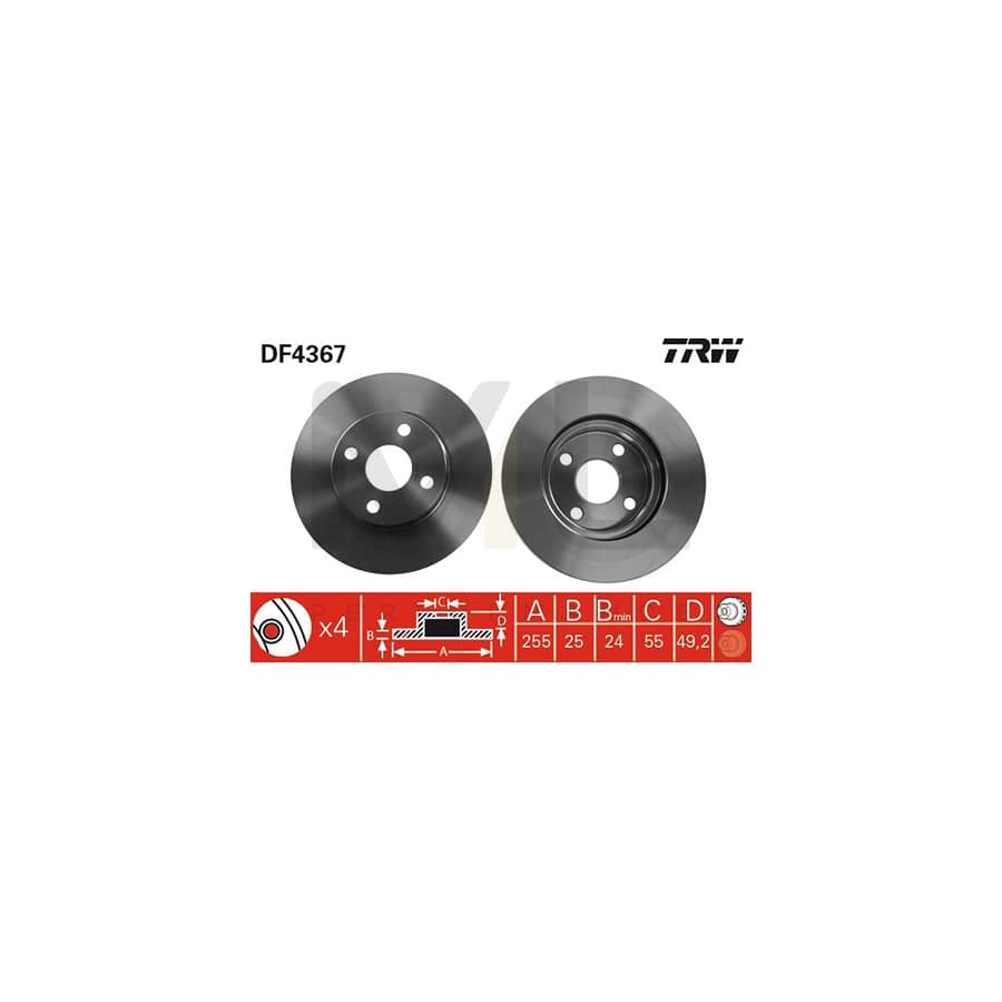 TRW DF4367 Brake Disc Vented, Painted - 1 piece