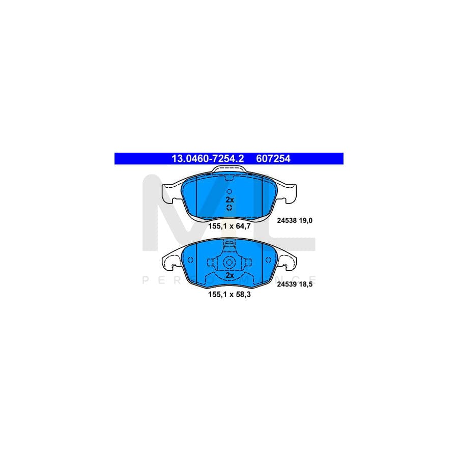 ATE 13.0460-7254.2 Brake pad set excl. wear warning contact, not prepared for wear indicator