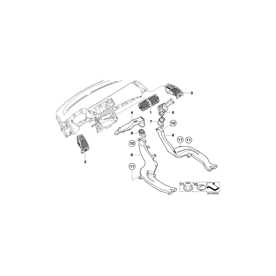 Genuine BMW 64227073907 E82 E87 Heater Duct Rear Left (Inc. 120i & X1)