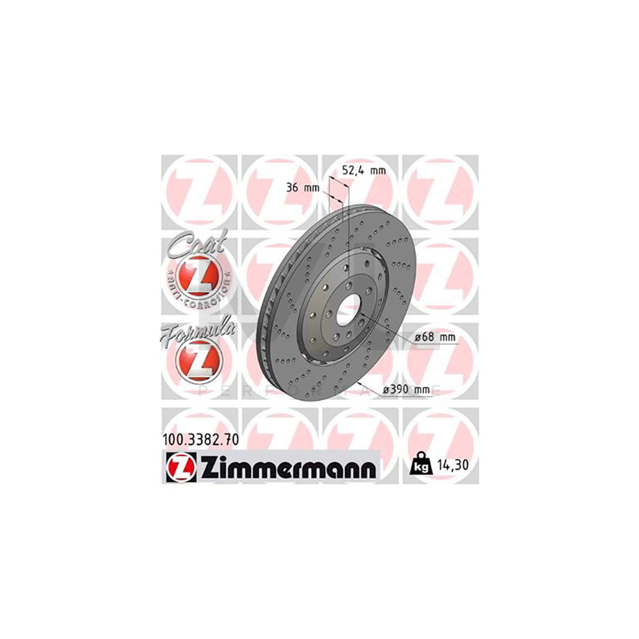 ZIMMERMANN FORMULA Z COAT Z 100.3382.70 Brake Disc Perforated, Two-piece brake disc, Vented, Coated, Alloyed / High-carbon - 1 piece