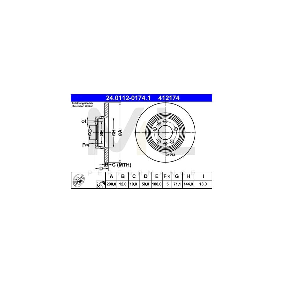 ATE 24.0112-0174.1 Brake Disc for PEUGEOT 407 Coupe Solid, Coated - 1 piece
