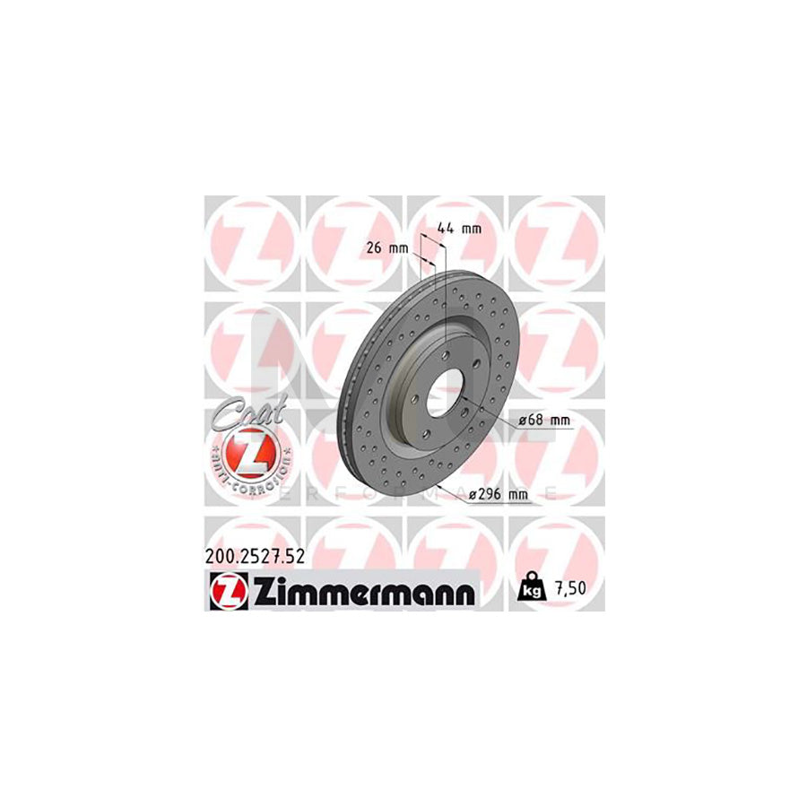 ZIMMERMANN SPORT COAT Z 200.2527.52 Brake Disc for NISSAN Juke (F15) Internally Vented, Perforated, Coated - 1 piece