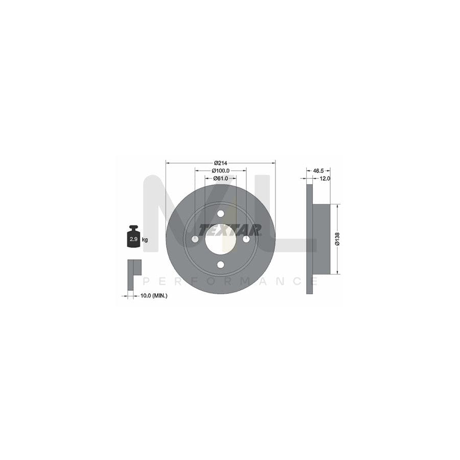 TEXTAR 92059200 Brake Disc Solid, without wheel hub, without wheel studs - 1 piece
