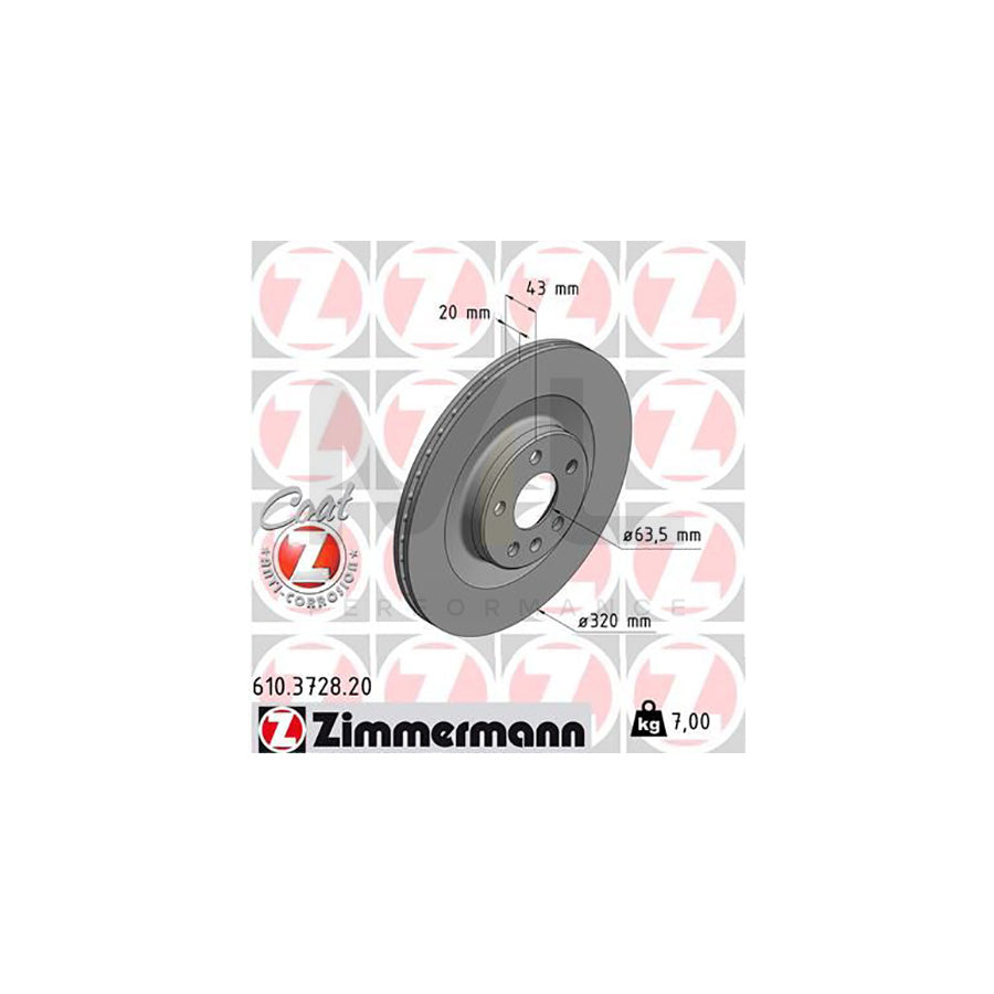 ZIMMERMANN COAT Z 610.3728.20 Brake Disc Internally Vented, Coated - 1 piece