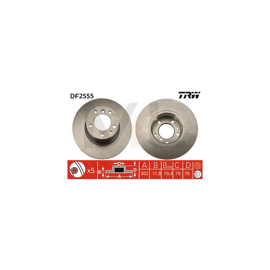 TRW DF2555 Brake Disc for BMW 5 Series Solid, Painted, High-carbon - 1 piece