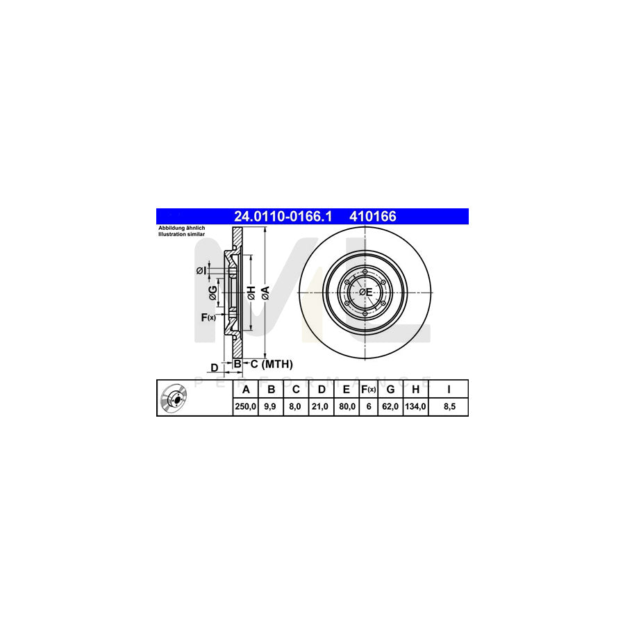 ATE 24.0110-0166.1 Brake Disc Solid - 1 piece