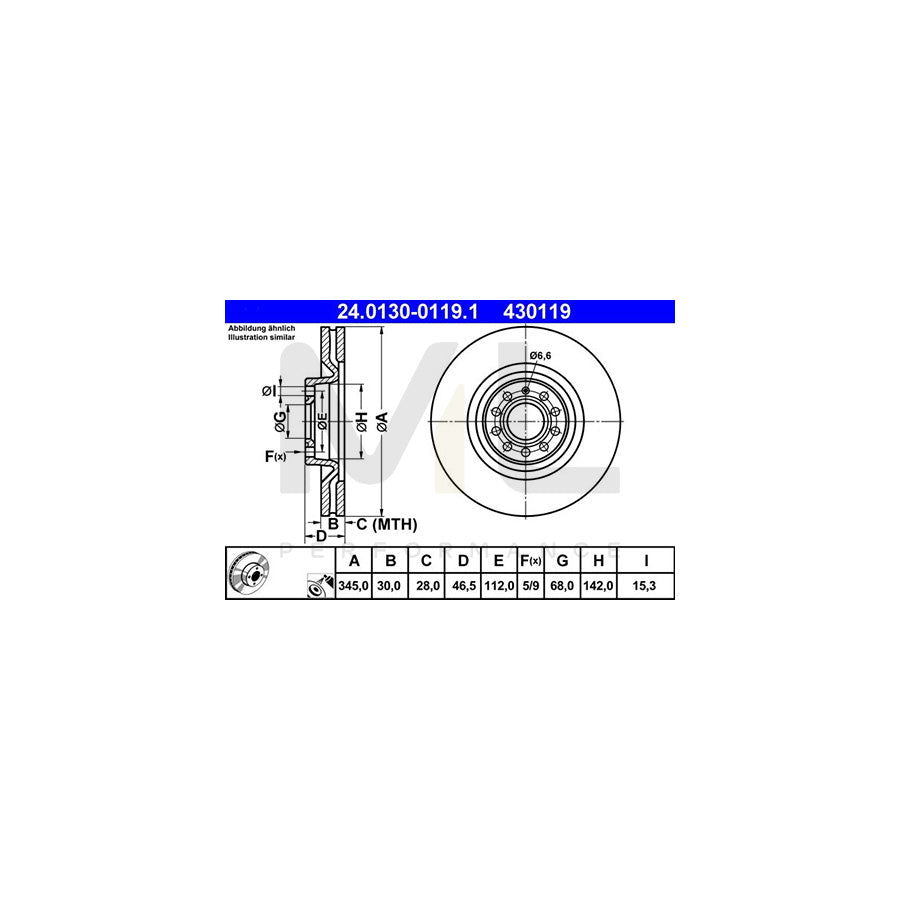 ATE 24.0130-0119.1 Brake Disc for AUDI A4 Vented, Coated, High-carbon - 1 piece