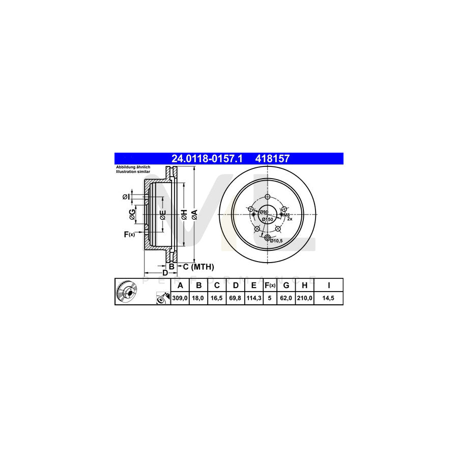 ATE 24.0118-0157.1 Brake Disc for LEXUS RX III (AL10) Vented, Coated - 1 piece