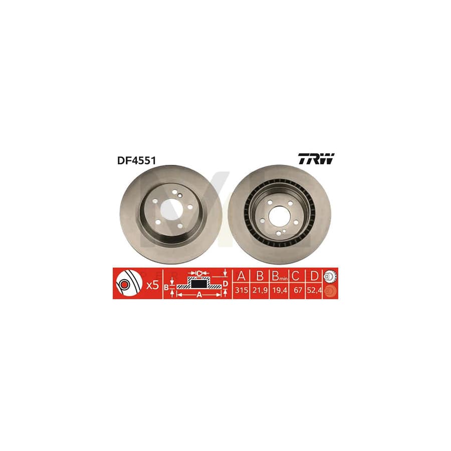 TRW DF4551 Brake Disc suitable for MERCEDES-BENZ S-Class Vented, High-carbon - 1 piece