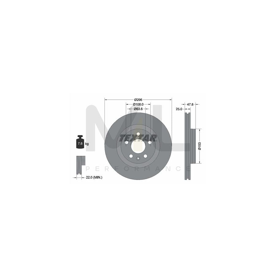 TEXTAR 92323905 Brake Disc for VOLVO XC40 (536) Internally Vented, Coated, High-carbon, without wheel hub, without wheel studs - 1 piece