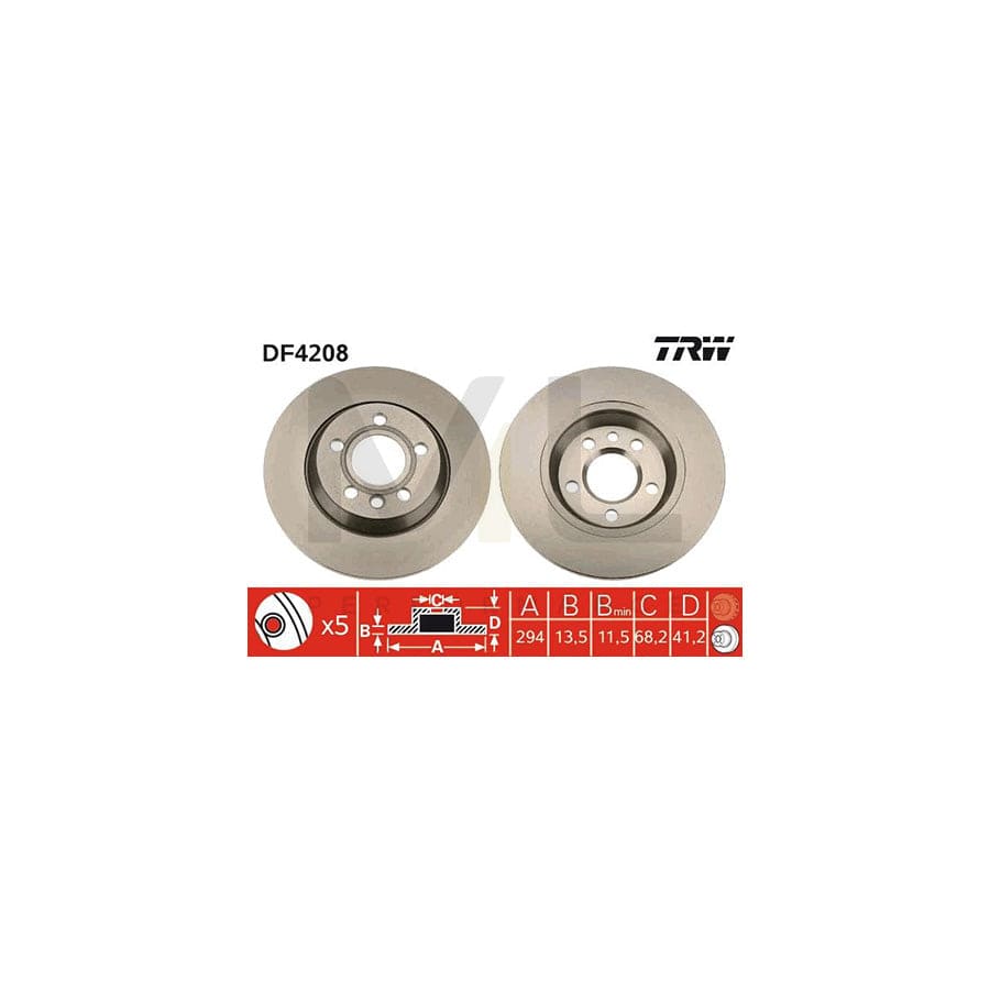 TRW DF4208 Brake Disc Solid, Painted - 1 piece
