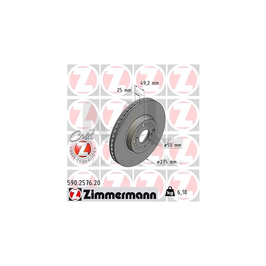 ZIMMERMANN COAT Z 590.2576.20 Brake Disc for TOYOTA COROLLA Internally Vented, Coated - 1 piece