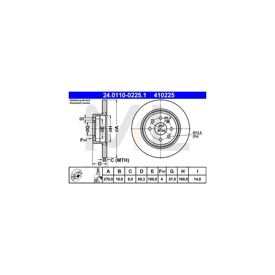 ATE 24.0110-0225.1 Brake Disc Solid, Coated, with bolts/screws - 1 piece