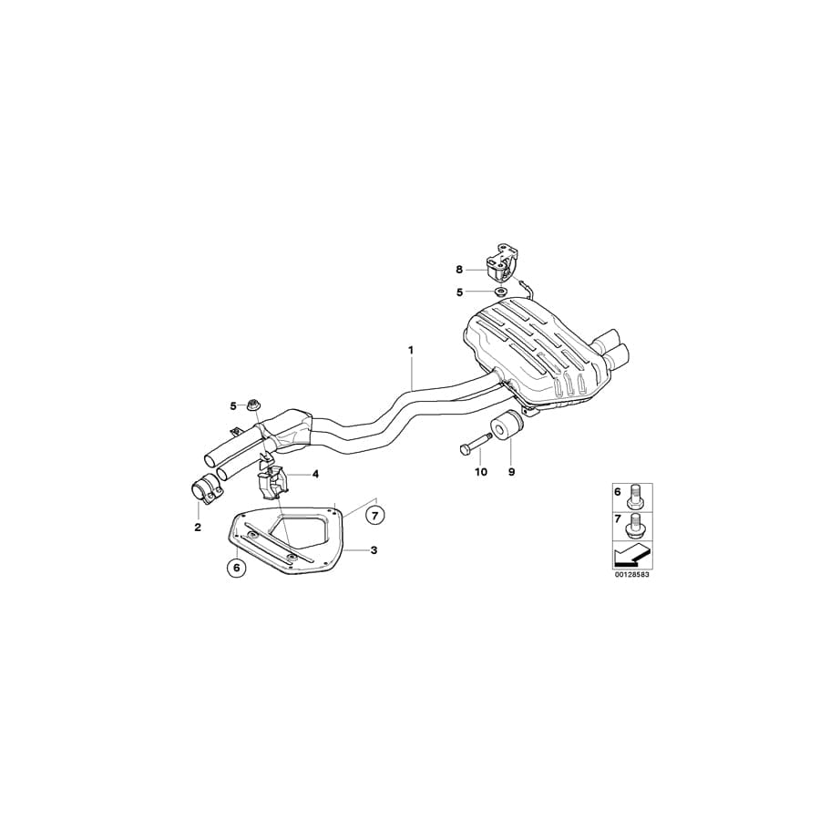 Genuine BMW 18107520237 E85 Rear Muffler With Center Muffler (Inc. Z4 3.0i)