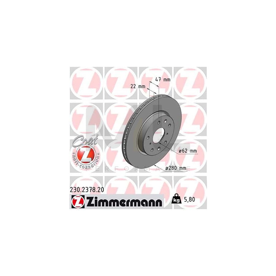 ZIMMERMANN COAT Z 230.2378.20 Brake Disc Internally Vented, Coated - 1 piece